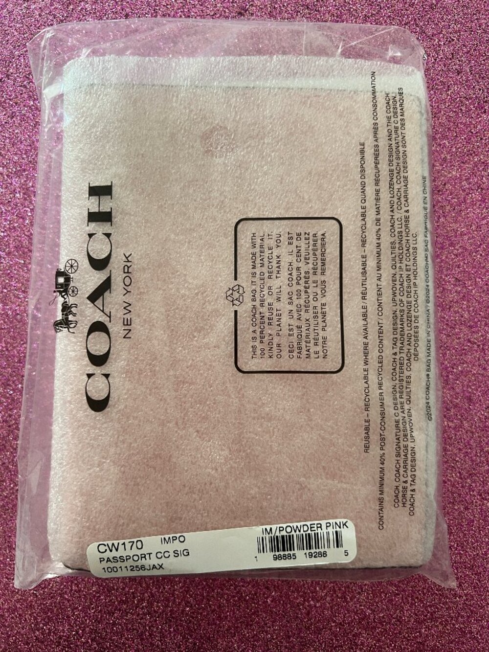 NWT Coach Signature Passport Card Case CW170 In Powder Pink Color - Picture 2 of 3